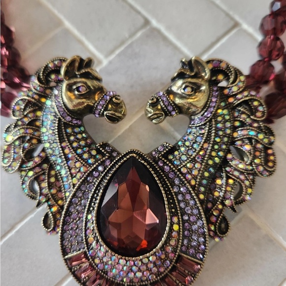 Elegant Horse Pendant Necklace with Garnet Beads Heidi Daus Inspired - Picture 3 of 5